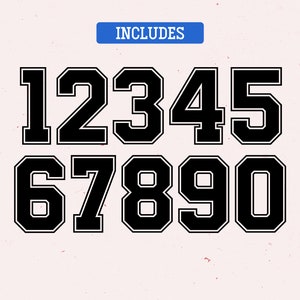 May include: Black and white numbers 1 through 0 in a bold, blocky font style. The numbers have a thick outline and are set against a light pink background.
