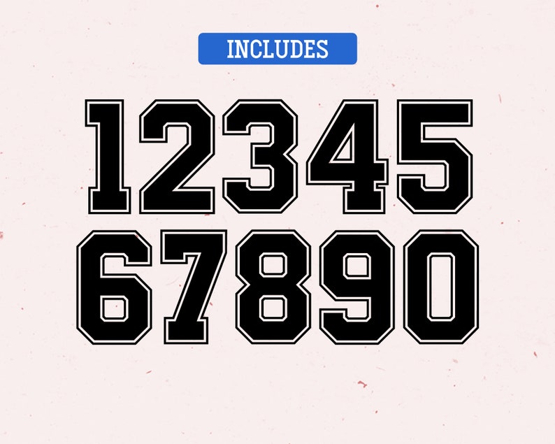 May include: Black and white numbers 1 through 0 in a bold, blocky font style. The numbers have a thick outline and are set against a light pink background.