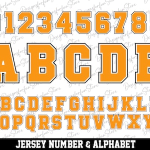 Orange Weiß Schwarze Ebenen Svg, Jersey Zahlen Svg, Alphabet Buchstabe Svg, Schriftart Svg, Digital Download, Sport Schriftart Buchstaben Svg, Svg Plotterdatei