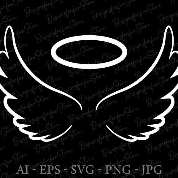 Angels Wings Svg, Halo Svg, Digital Download, Angel Svg, Wings Svg, Cricut, Memory Angel Wings Svg, Wedding Svg, Sublimation Download
