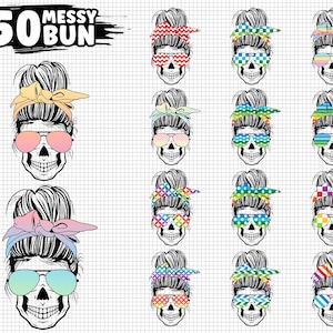 Mom Life Skull Png, Digital Download, Messy Bun Skull Bundle Png, Skull Sublimation Png, Messy Bun With Glasses Png, Momlife Png, Cricut