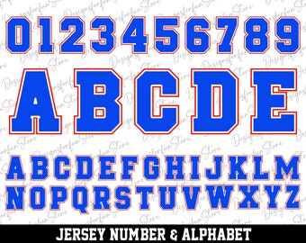 Azul en capas en fuente roja svg, números de jersey svg, letra del alfabeto svg, fuentes svg, descarga digital, letras de fuente deportiva svg, archivo de corte svg