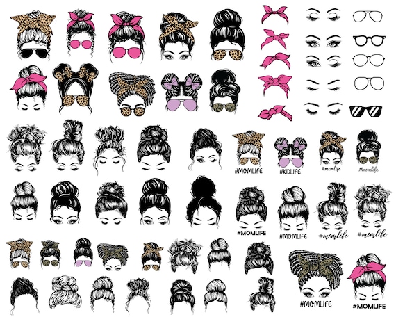 Messy Bun Png Bundle, Digital Download, Messy Bun With Glasses Png, Momlife Svg, Mom Skull Png, Messy Bun Classy Svg, Silhouette, Cut File