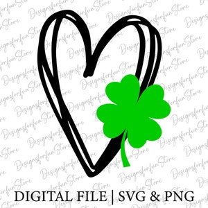 Clover Heart Svg, St. Patrick's Day Svg, Lucky Svg, Shamrock Svg, Irish Svg, Saint Patrick's Day, Cut File for Cricut, Digital Download
