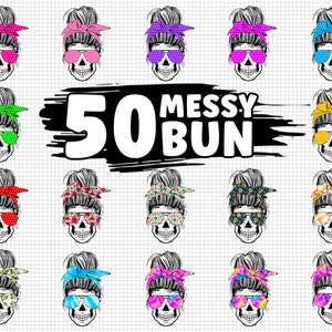 Messy Bun Skull Png, Digital Download, Mom Life Skull Bundle Png, Skull Sublimation Png, Messy Bun With Glasses Png, Momlife Png, Cricut