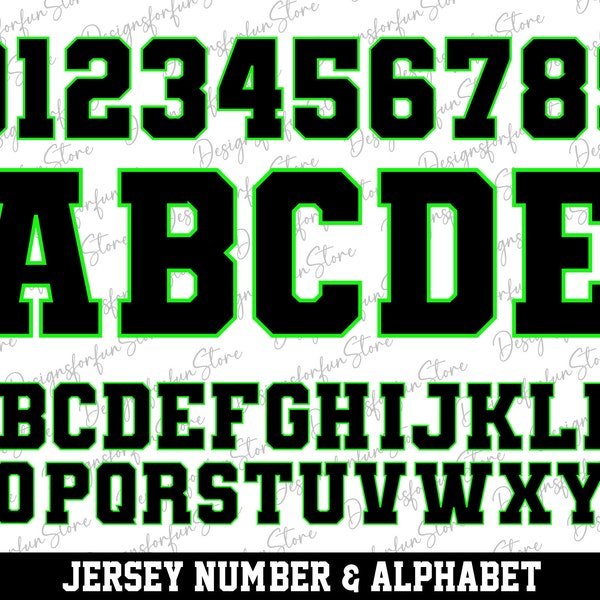 Black With Green Outline Font Svg, Jersey Numbers Svg, Alphabet Letter Svg, Fonts Svg, Digital Download, Sport Font Letter Svg, Svg Cut File