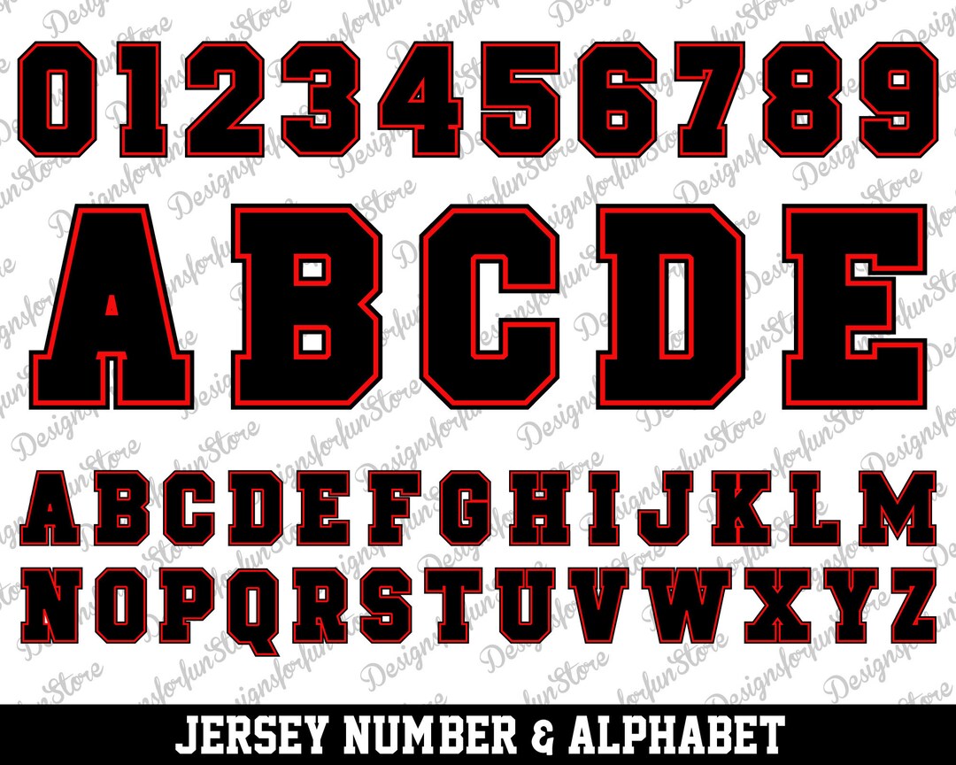 Black Layered on Red Font Svg, Jersey Numbers Svg, Alphabet Letter Svg ...
