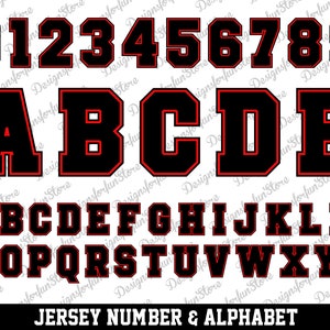 Zwart gelaagd op rood lettertype Svg, jerseynummers Svg, alfabet letter Svg, lettertypen Svg, digitale downloads, sportletterletters Svg, Svg-knipbestanden