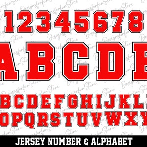 Fontes vermelhas em camadas em preto, números de camisa Svg, letra do alfabeto Svg, fontes Svg, download digital, letras de fonte esportiva Svg, arquivo de corte Svg
