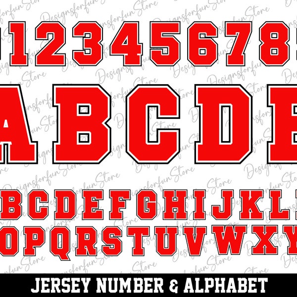 Red Layered on Black Fonts, Jersey Numbers Svg, Alphabet Letter Svg, Fonts Svg, Digital Download, Sport Font Letters Svg, Svg Cut File