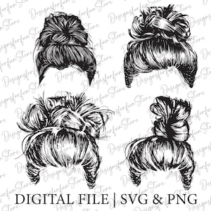 Messy Hair Svg, Digital Download, Messy Bun PNG, Messy Hair Bundle, Mom Bun PNG, Messy Hair Don&#39;t Care, Silhouette, Cut Files, Messy Bun Svg