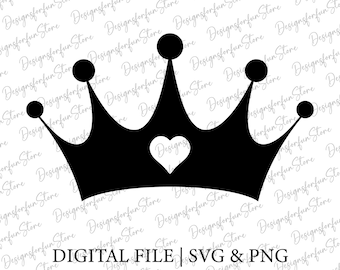 Crown With Heart Svg, Princess Heart Svg, Queen Crown Svg, Princess Svg, Crown Vector, Silhouette Cut Files, Crowns Svg, Digital Download