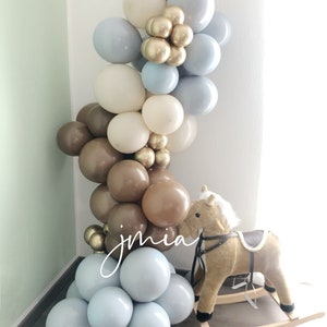 Balloon blue beige garland arch kit, blue brown balloon baby shower, boho balloons, birthday decoration