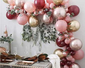 Dusty pink wine red pink gold arch kit for bridal party decoration birthday wedding balloon garland