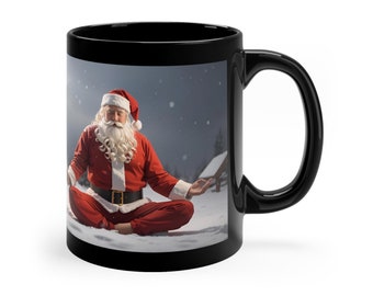 Yoga Santa Claus, Christmas, Santa Claus, Yoga, Holiday Mug, Seasonal Mug, Gift Mug, Humorous, Coffee Mug - 11oz Black Mug