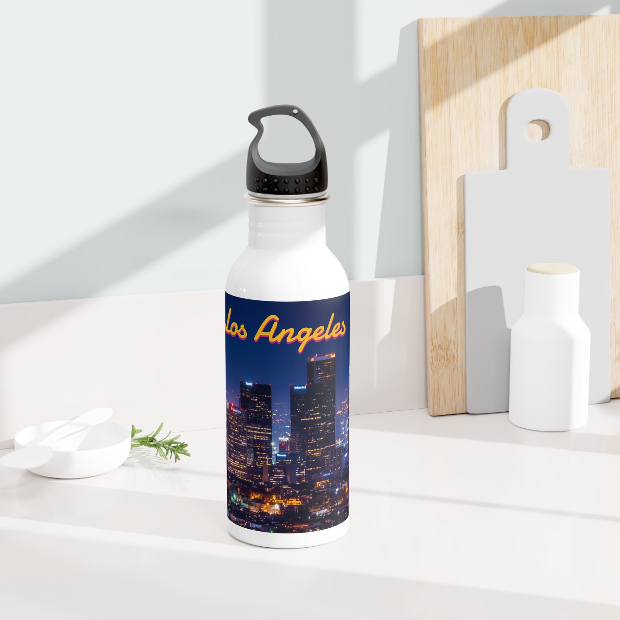 Downtown Los Angeles Skyline Night Photo Bottle, Stainless Steel Water