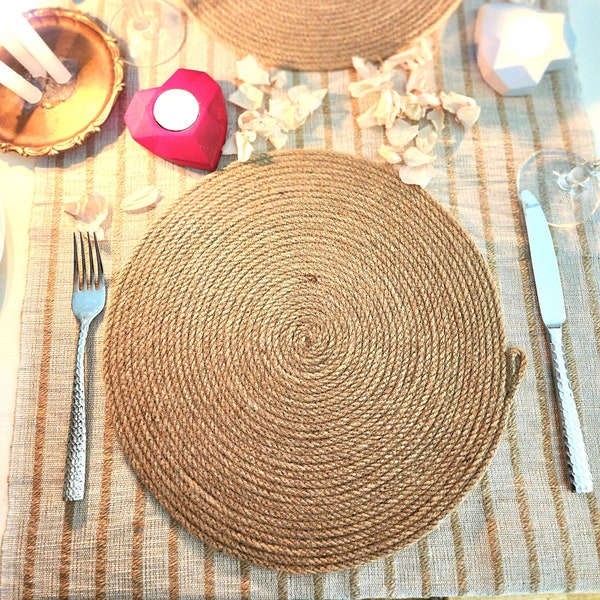 Jute Rope Round Placemats, Table Mats, Rustic Table Decor, Kitchen Table Mat Design, Mothers Day, Handmade Gift for Her