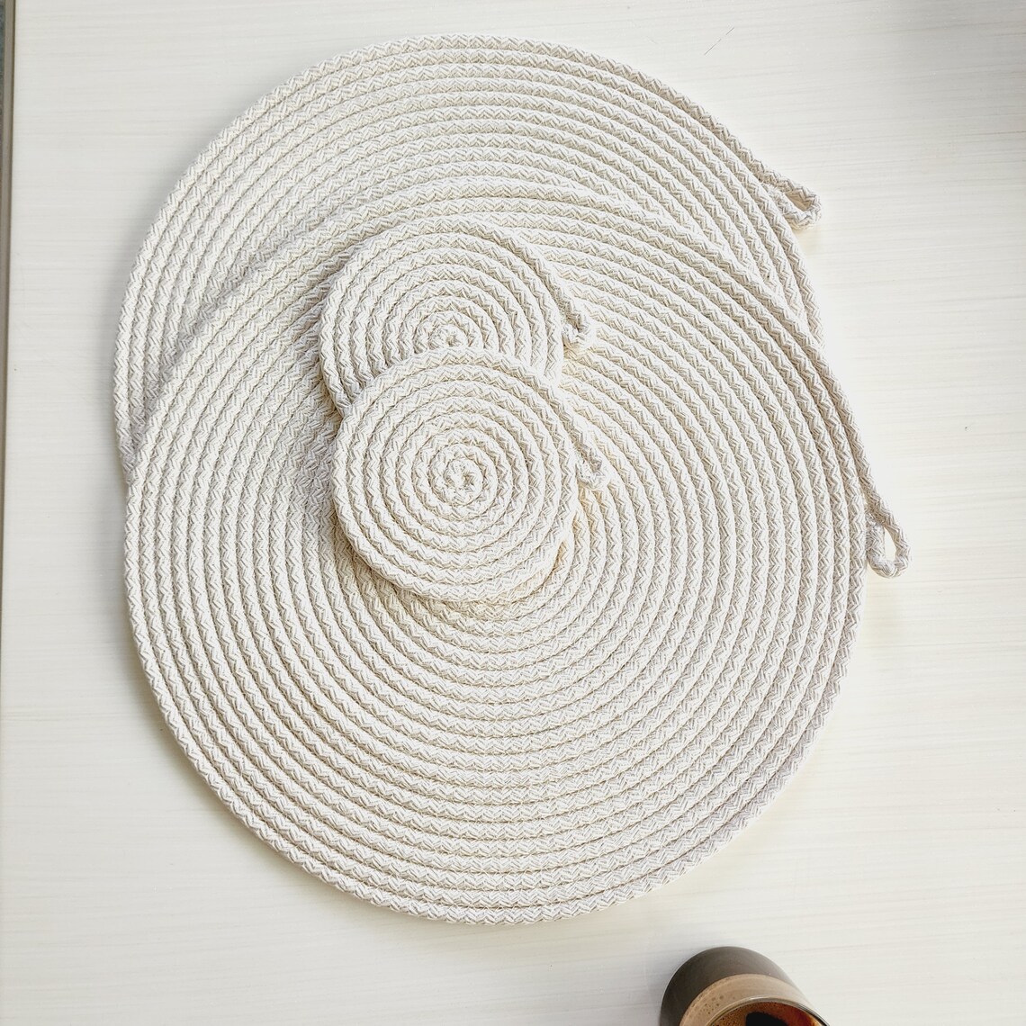 Cotton Rope Placemats and Coasters, Natural Cotton Braided Placemats