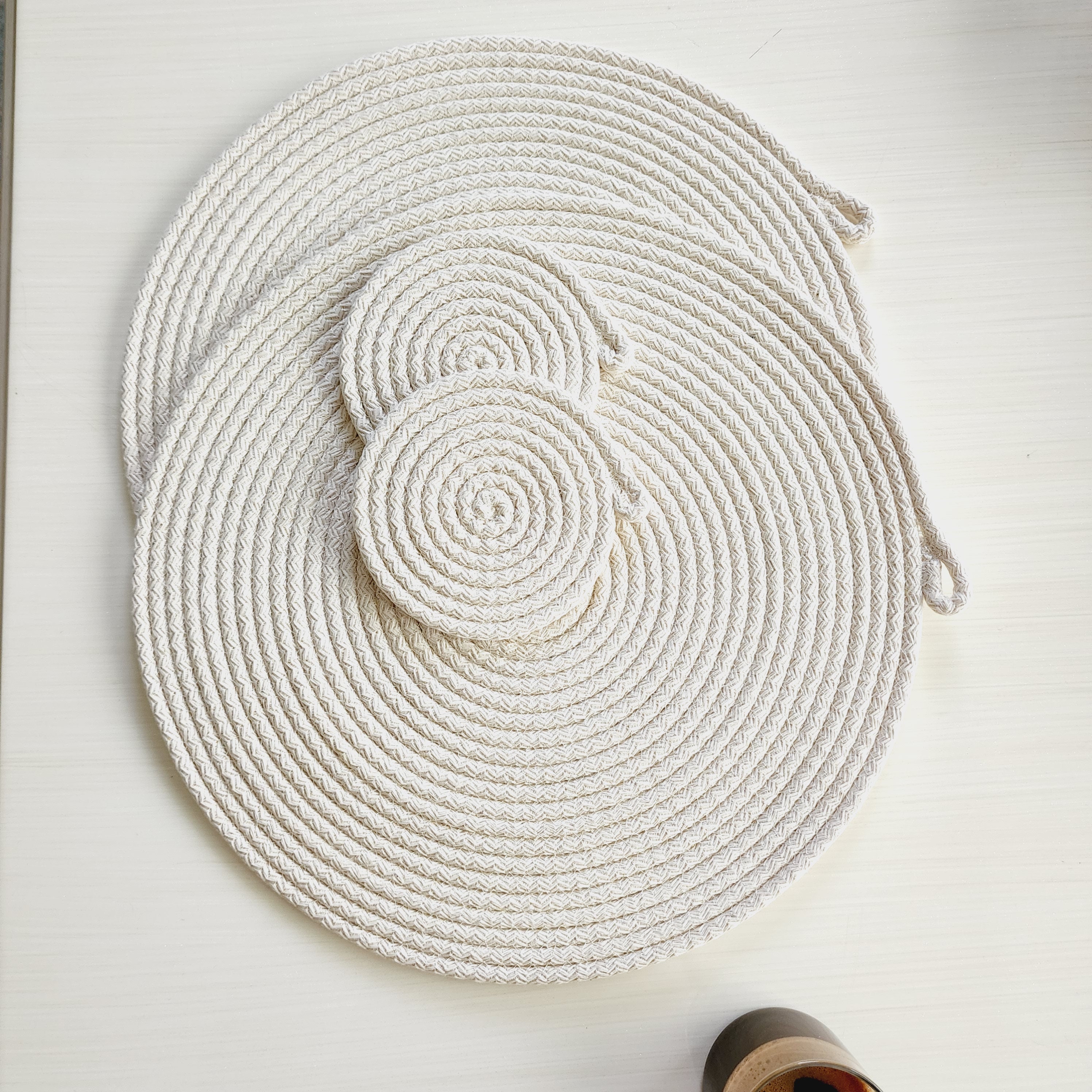 Cotton Rope Placemats and Coasters, Natural Cotton Braided Placemats