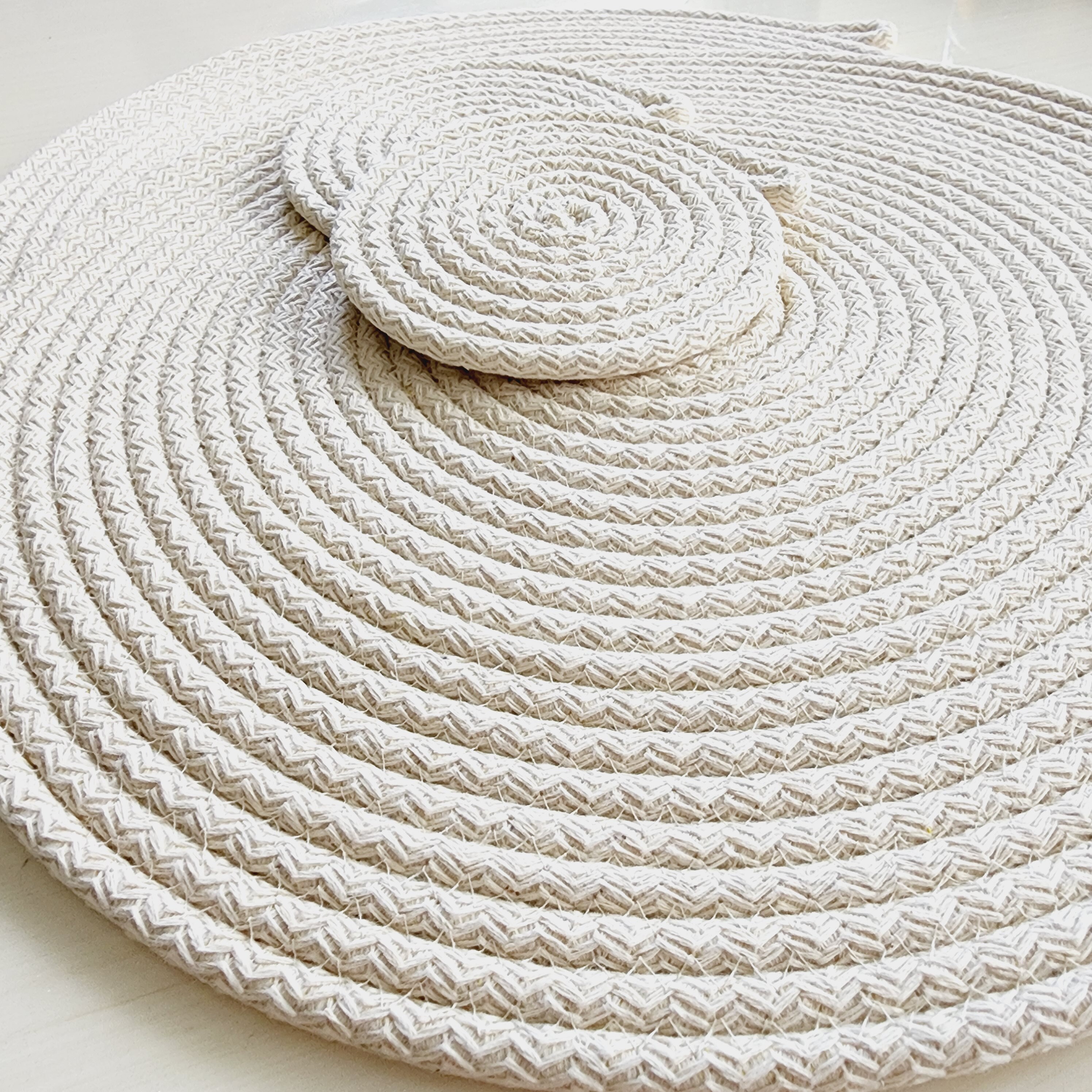 Cotton Rope Placemats and Coasters, Natural Cotton Braided Placemats