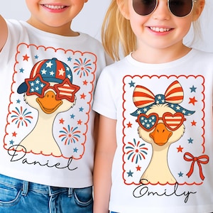 Personalisierte 4. Juli Gans PNG, Junge Mädchen Vaterländischen Sublimationsentwurf, Kokette Mama Gedenktag USA, Amerikanische Flagge passendes Hemd PNG