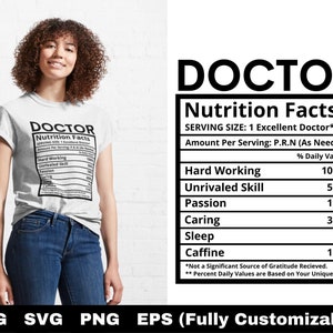 Docteur valeur nutritive Svg, doctorat Svg, docteur drôle, étiquette nutritionnelle svg, impression chemise médecin, cadeau médecin, Png, fichier de coupe Cricut