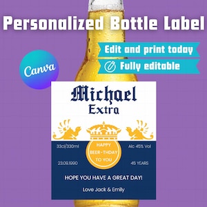 Beer Label, Corona Label, Custom Corona Extra Beer Label, Personalized Canva Template, Birthday Labels, Beer Label For Wedding, DIY Label