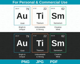 Autism Periodic Table PNG, Autism Awareness Clipart, Neurodiversity, Special Education, Autism Puzzle Pieces, Autism Printable