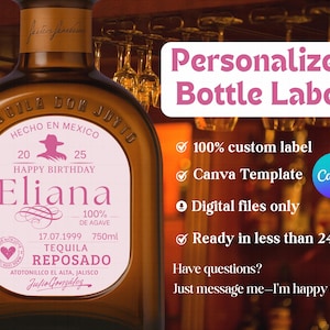 Don Julio Customized Label, Don Julio Label, Don Julio Personalized Labels, Custom Tequila Label, Canva Template, Reposado Label Editable