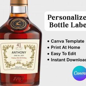 Custom Cognac Label, Custom Hennessy Label Template, Personalized Cognac Label, Custom wedding label, Canva Template, Birthday Liquor, Party