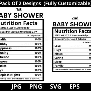Shower de bébé valeur nutritive SVG, Svg de faits baby shower, cadeau de shower de bébé Svg, lot de Svg de baby shower, Png, fichiers pour Cricut et Silhouette