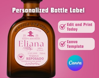 Don Julio Custom Label Canva Template, Custom Don Julio Label Girl, Tequila Label Canva Template Personalized, Perfect Birthday Gift for Her