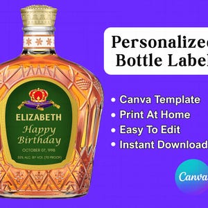 Crown Royal Label, Crown Royal Custom Labels, Personalized Crown Royal Label, Whisky Bottle Label Template, Birthday Gift, Gifts For Her