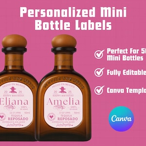 Mini Don Julio Personalized Label, Pink Custom Don Julio Tequila Mini Label, Custom Reposado Label, Custom Birthday Labels, Canva Template