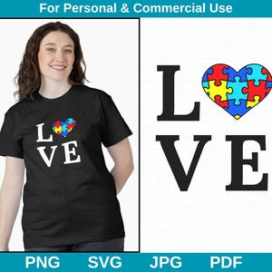 Autism Love SVG, Autism Heart SVG Files,  Autism Awareness Cut Files, Autism Puzzle Heart SVG Sublimation, Jigsaw Heart Svg, Cricut Cut File