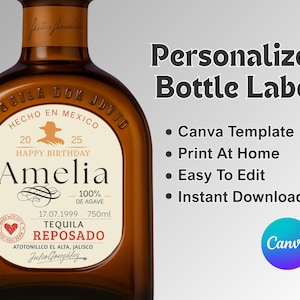 Don Julio custom label canvassjabloon, custom Don Julio label 0,7 l, afdrukbare sjabloon tequila gepersonaliseerde verjaardag, jubileum, bruiloft