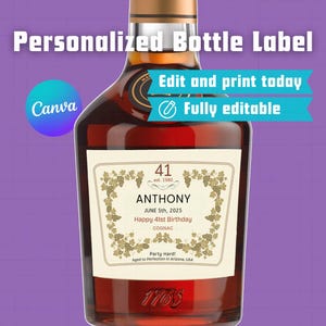 Custom Hennessy Label, Custom Cognac Label Template, Personalized Cognac Label, Custom wedding label, Canva Template, Birthday Liquor, Party
