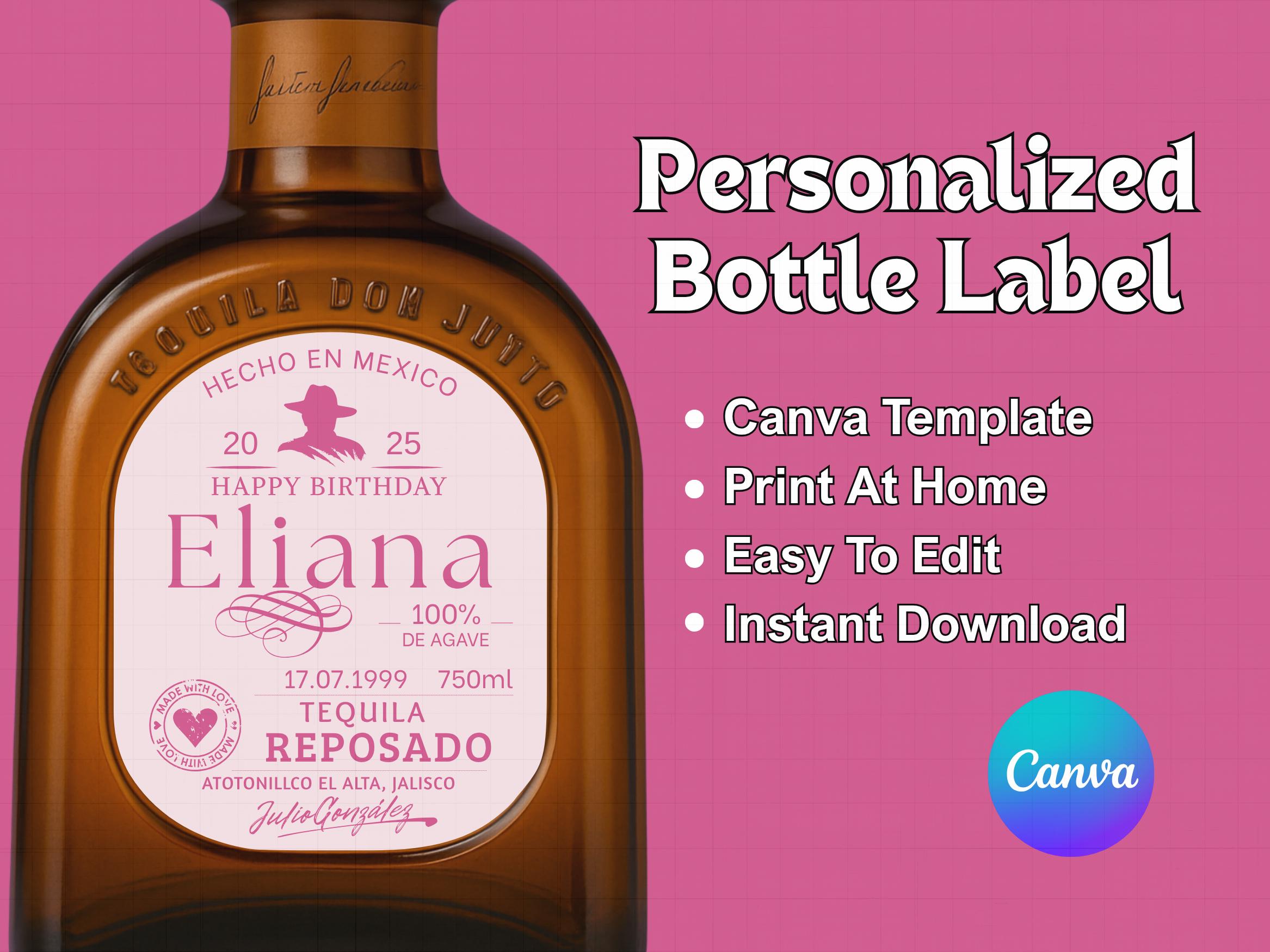 Don Julio Personalized Label, Pink Custom Don Julio Tequila Label Mini, Custom Reposado Label, Custom Birthday Labels, Canva Template, Gifts
