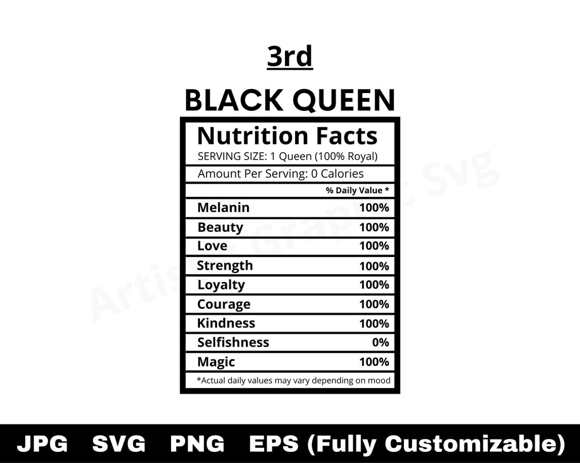 Black Queen Nutrition Facts Svg Black Queen Svg Black Woman Etsy Israel