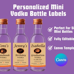 Etykieta na wódkę, Etykieta na mini butelkę wódki Tito, Personalizowane prezenty z wódką, Edytowalny szablon Canva, Etykiety 50 ml na urodziny, wesela