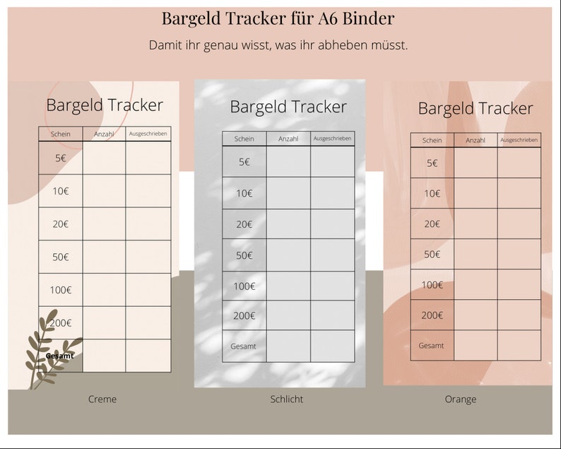 Cash Tracker / Budget Planner Insert / A6 Ring Binder Insert / Saving Planner / A6 Card Laminated for Reuse / Monthly Saving 