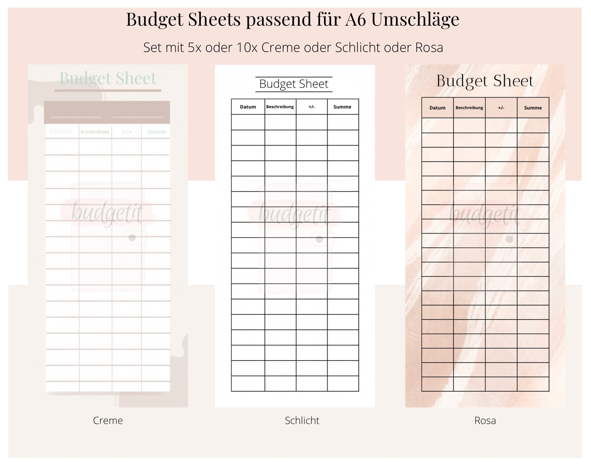 Budget Sheet / PRINTVERSION / Set of 5, 10 / A6 Budget Sheets