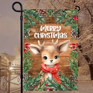 Feliz Natal, rena rústica 12 x 18, design de sublimação de bandeira de jardim, download digital PNG