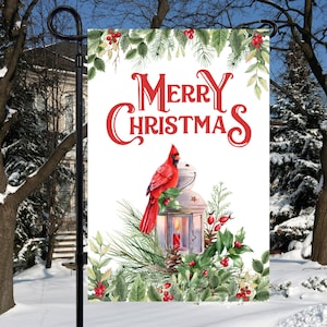 Frohe Weihnachten, 12 x 18 Brilliant Red Kardinal Garten Flagge Sublimation Design, PNG Dateien