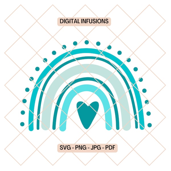 Teal Rainbow, BOHO SVG / PNG Files for Cutting, Sublimation & Print