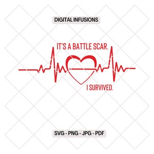 Es una cicatriz de batalla, archivos digitales SVG / PNG de Heart Attack Survivor para cortar, sublimar e imprimir