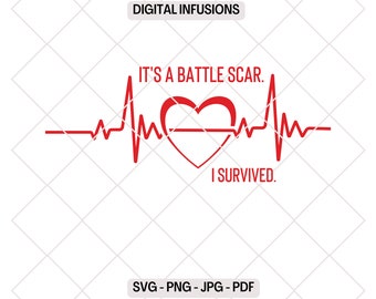 It's A Battle Scar, Heart Attack Survivor's SVG / PNG Digital Files for Cutting, Sublimation & Print