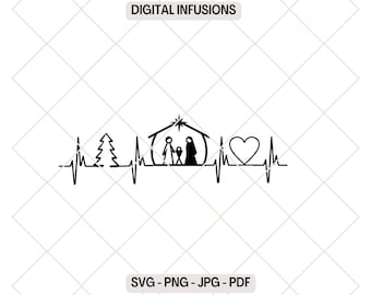 Christmas in the Heart, EKG Holiday SVG | PNG Digital Design Files for Cutting, Sublimation & Print