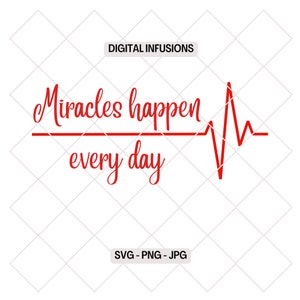 Los milagros suceden todos los días, archivos digitales SVG / PNG de Heart Attack Survivor para corte, sublimación e impresión