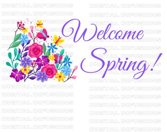Welcome Spring Floral SVG: Cricut & Silhouette Cut Files (Digital Design Download)